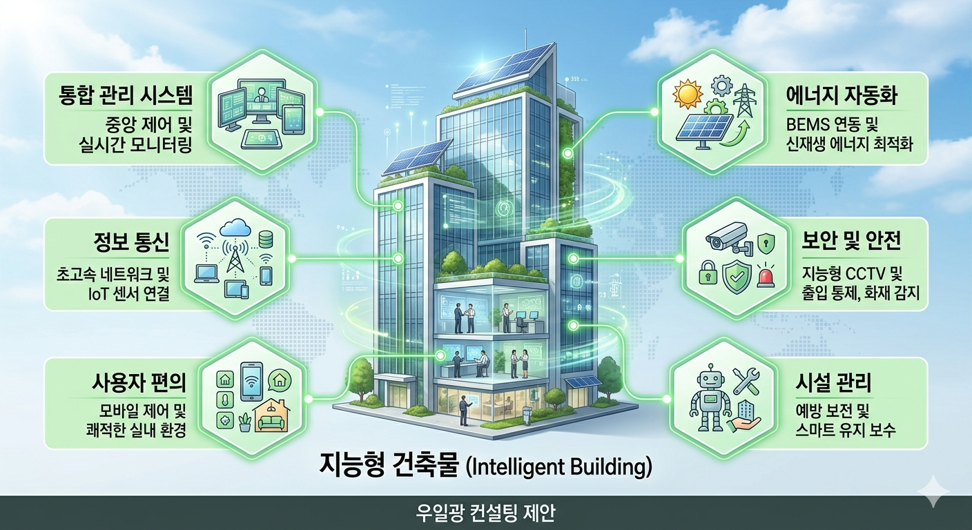 지능형 건축물 6대 핵심 구성 요소 개념도