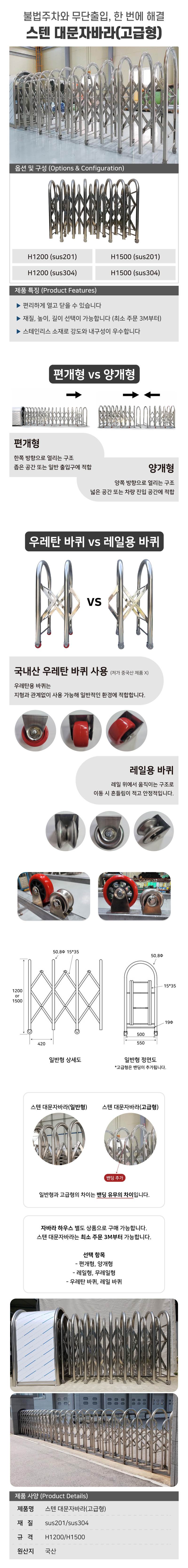 스텐 대문자바라(고급형) H1500×미터당 (sus201)