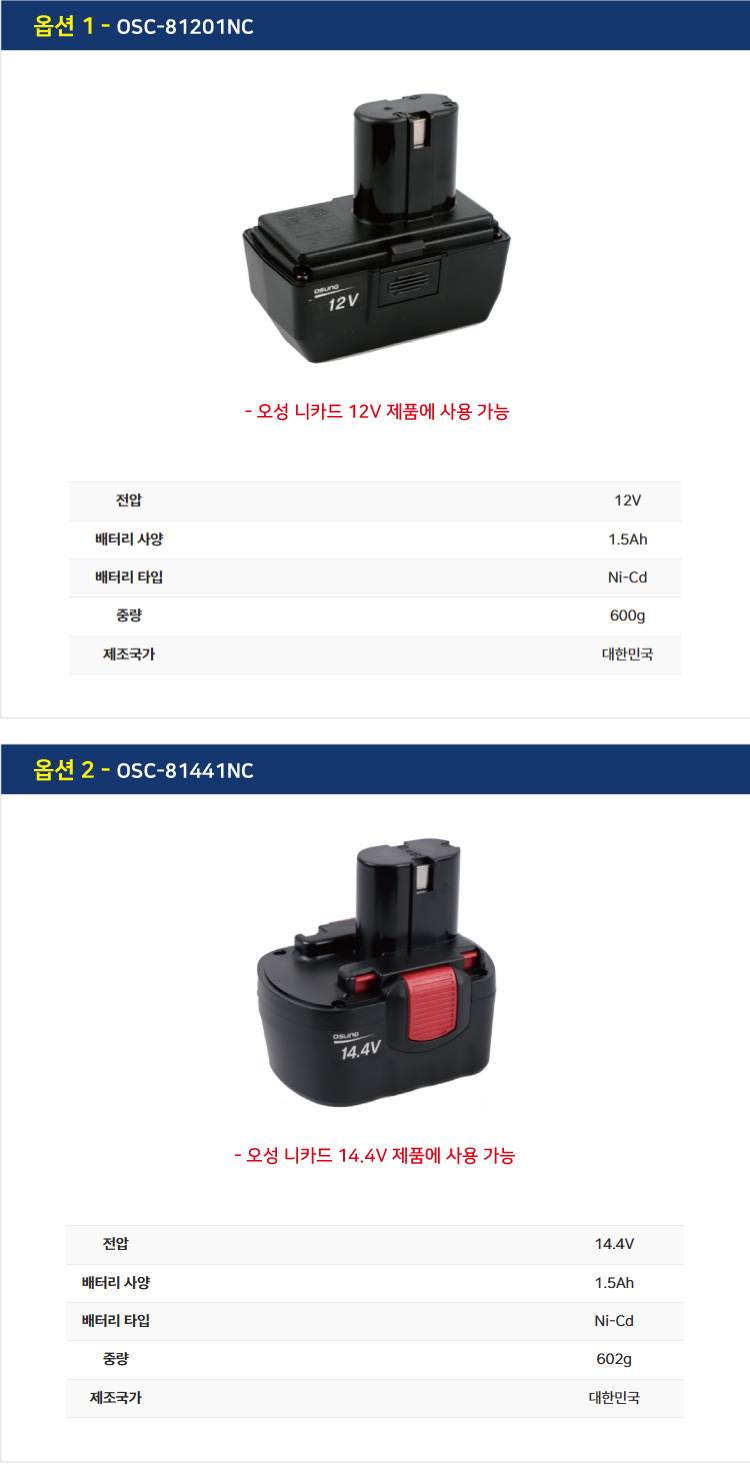[오성] 니키드 배터리 OSC-81201NC 12V 니카드 배터리 사용